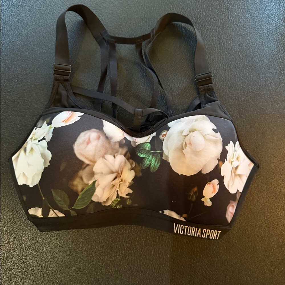 Black Floral Sports Bra